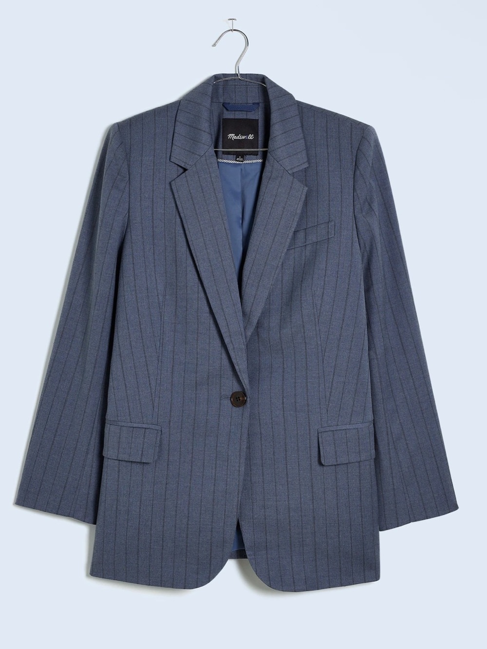 Madewell Single-Breasted Blazer Yarn-Dyed Pinstripe Dark Mediterranean Gray Blue